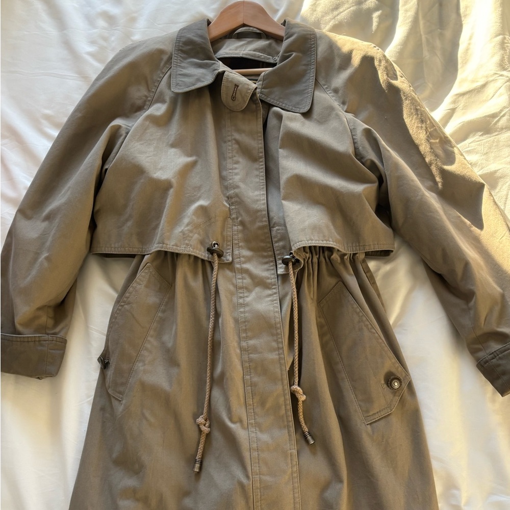 Vintage Tan Plaid Lined Trench Coat - Picture 2 of 15
